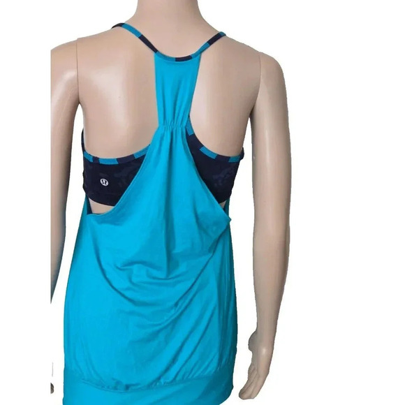 Lululemon No Limits Tank blue Shelf Bra Open Sides Fitness Tank size 4 - Picture 3 of 6